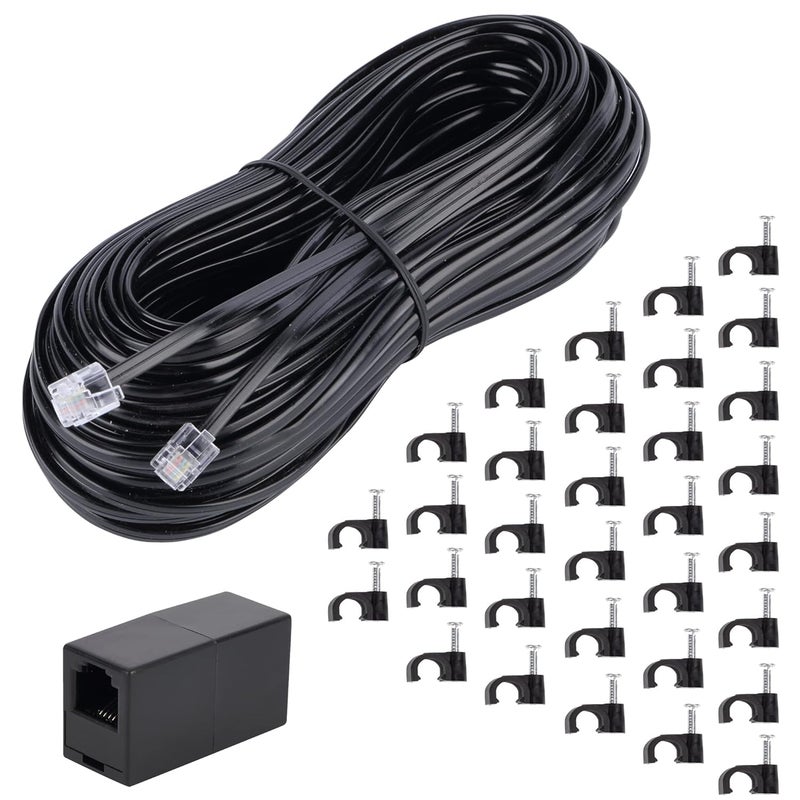 Ubramac Telephone Extension Cord Phone Cable Line Wire, with Standard RJ11 Plug (100FT-Black) - Image 1